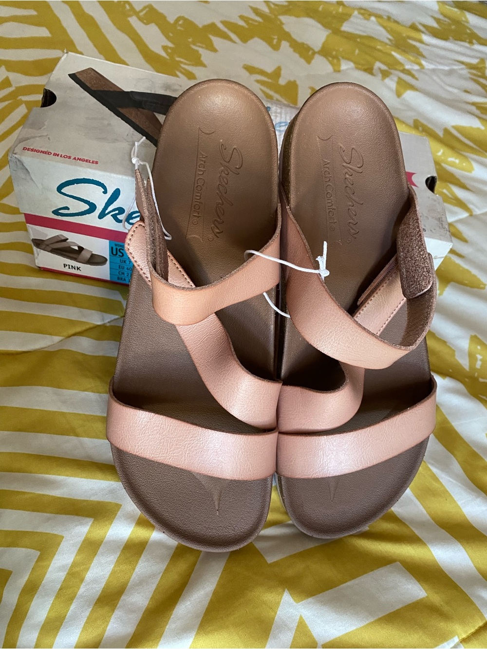 Skechers Arch Comfort Pink Brown Sandals Women's 11 Luxe Foam Casual Minimalist